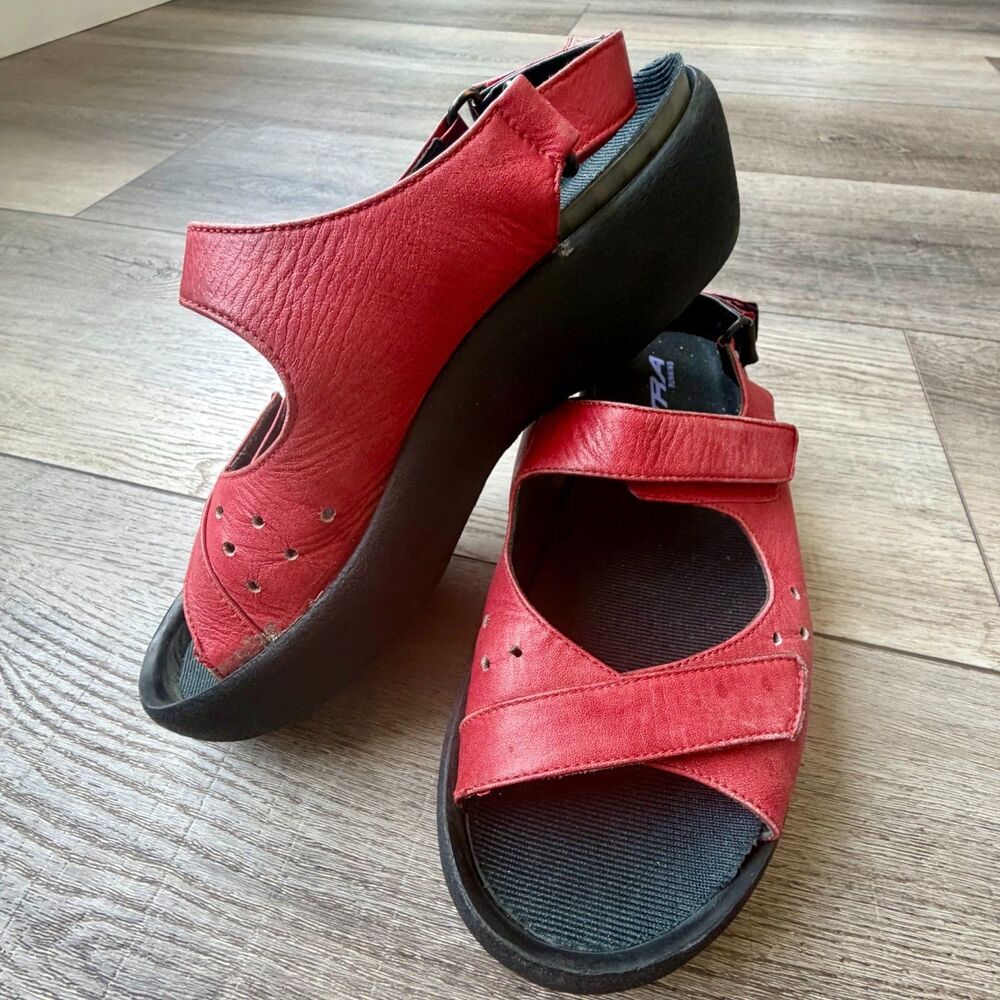 Wolky Jewel Dutch Orthopedic Red Leather Sandals Adjustable Memory Foam sz 9